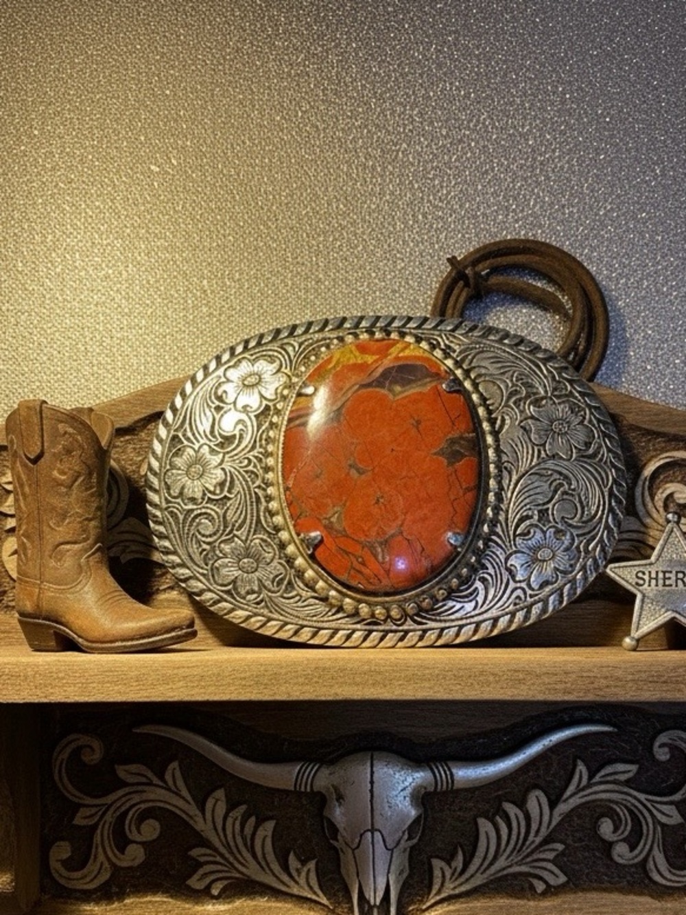 Belt buckle in beautiful genuine red agate